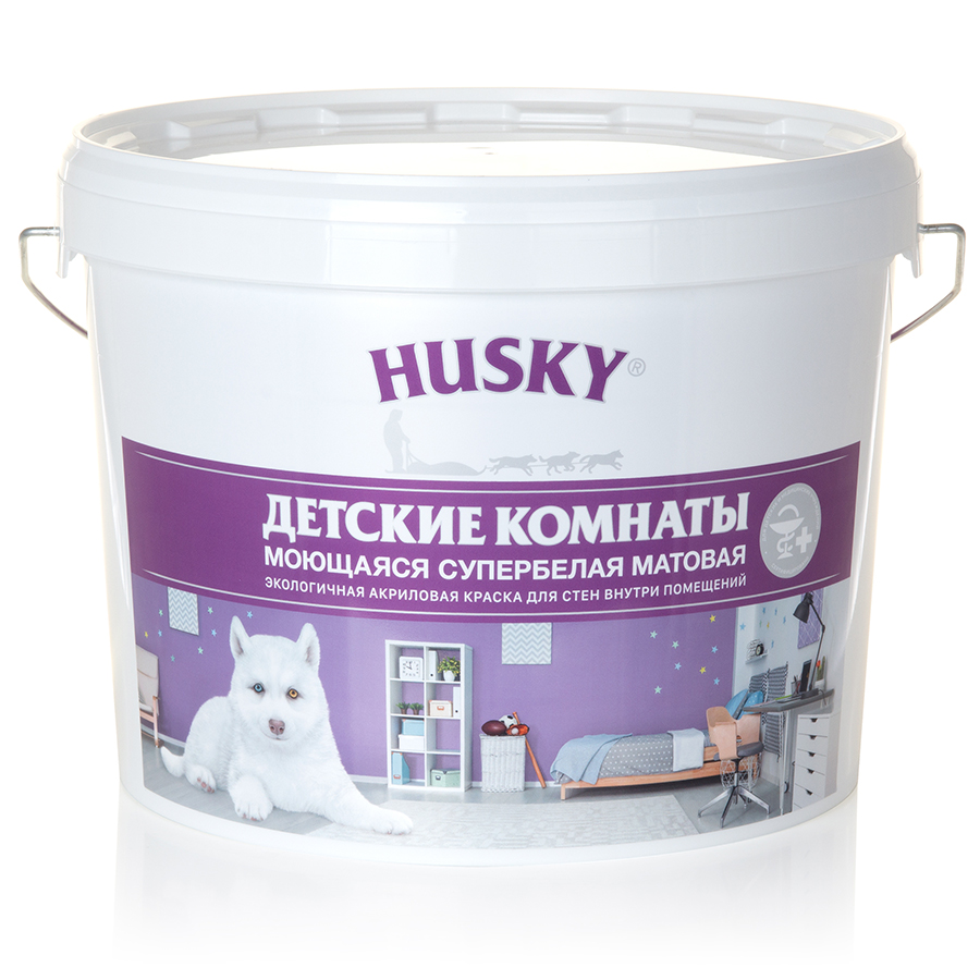 Краска для детских комнат HUSKY 9л База С бесцветная купить в Екатеринбурге  в интернет-магазине ДОМ