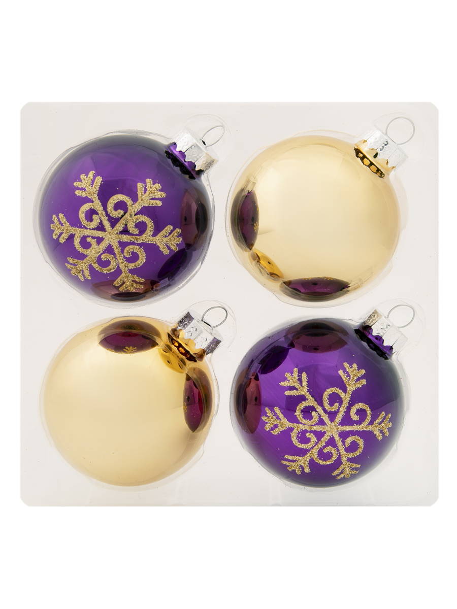 Украшение новогоднее подвесное Фиолетово-золотой шар из стекла, набор из 4штук 6см 80882 купить в Екатеринбурге в интернет-магазине ДОМ
