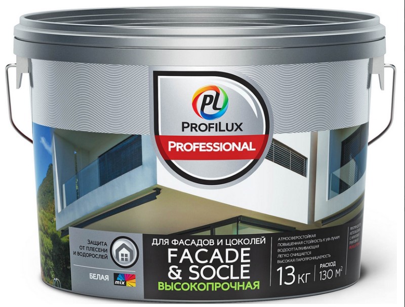 Краска ВД фасадная акриловая Profilux Professional FACADE & SOCLE база ...