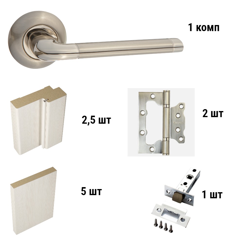 Комплект нетелескопический Paulinidor коробка 2,5 шт, наличник 5 шт, ручка,  петли 2 шт, защелка нике купить в Екатеринбурге в интернет-магазине ДОМ