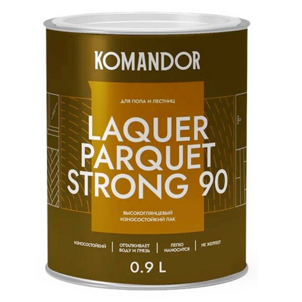 Лак для пола аква KOMANDOR Laquer Parquet Strong 90 акриловый глянцевый  0,9л купить в Екатеринбурге в интернет-магазине ДОМ