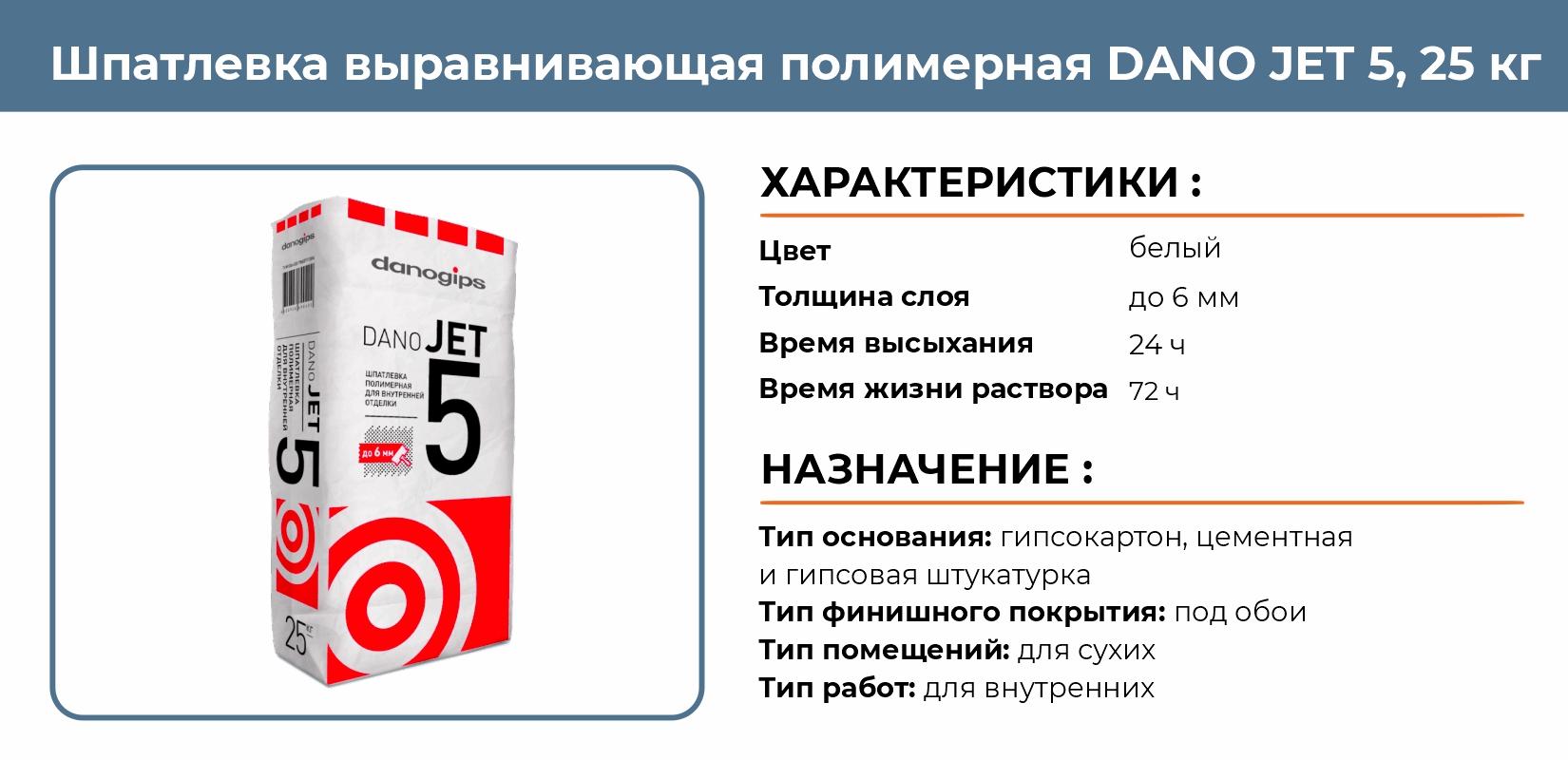 Шпатлевка выравнивающая полимерная Dano JET 5 25кг купить в Екатеринбурге в  интернет-магазине ДОМ